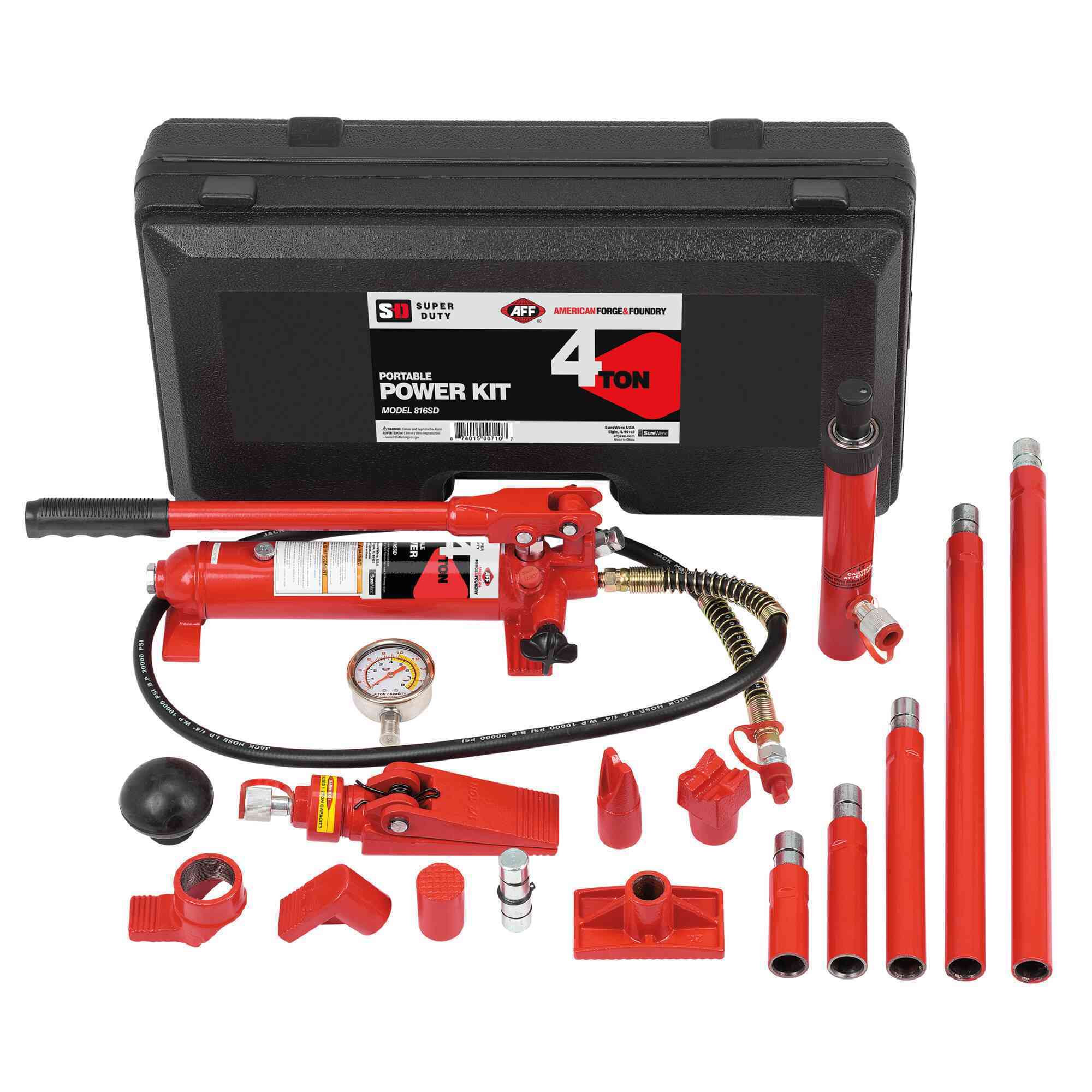 American Forge & Foundry Collision & Body Repair Kit — 4 Ton Capacity, 17 Pcs, Pressure Gauge, Super Duty, Model# 816SD